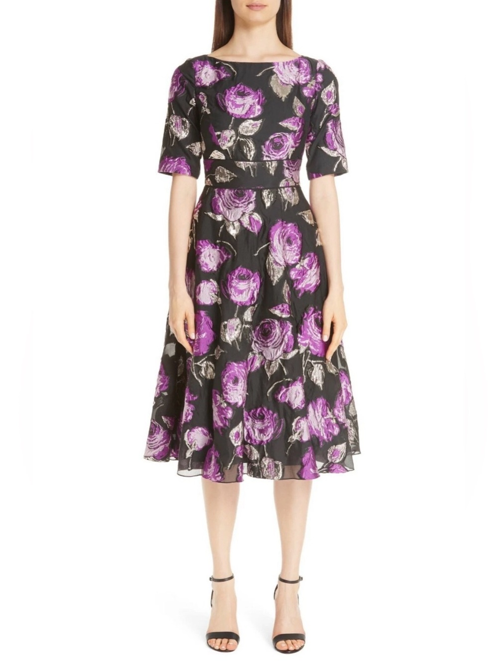 Lela Rose New Floral Fil Coupé Midi Dress Size 10